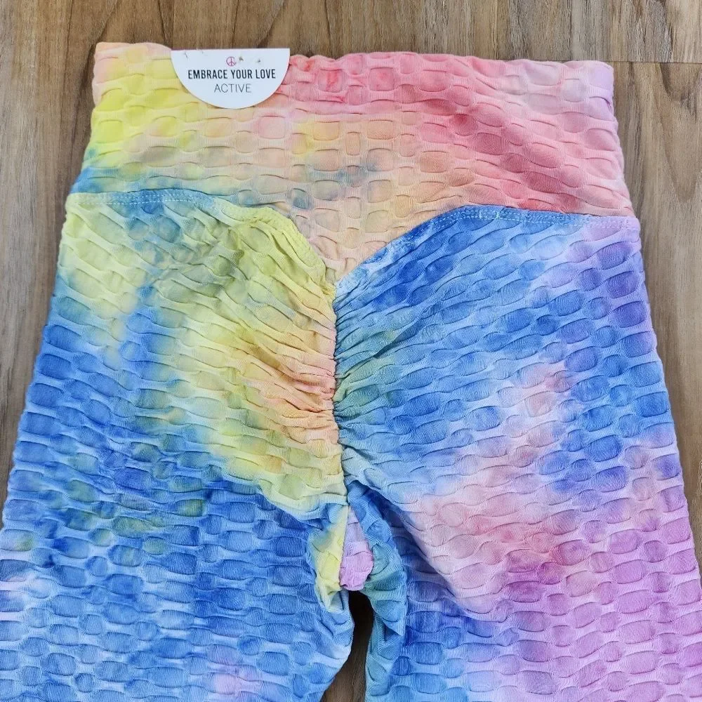 🔸️NWT Pastel Tie Dye Honeycomb Sports Bra & Pants Athletic Set Small